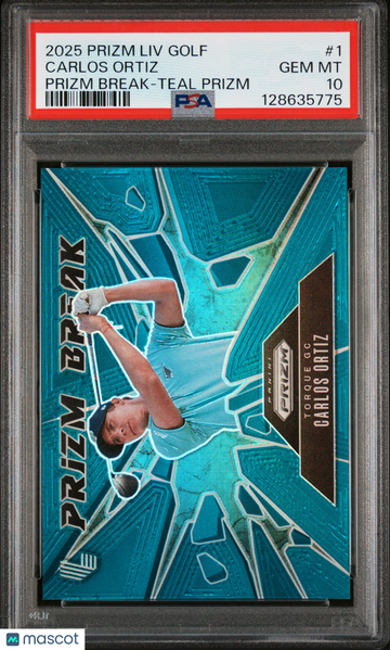 2025 Panini Prizm LIV Golf Prizm Break Carlos Ortiz #1 Teal PSA 10