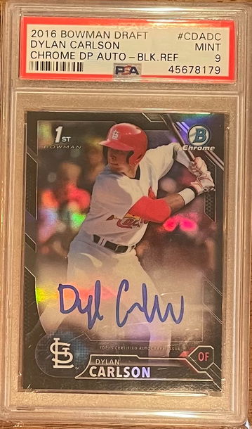 2016 Bowman Chrome Draft Dylan Carlson Black Refractor Auto /75  PSA 9 MINT Cardinals 1st Autograph Ref