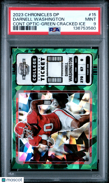 2023 Panini Chronicles Draft Picks Contenders Optic Darnell Washington #15 Green Cracked Ice PSA 9