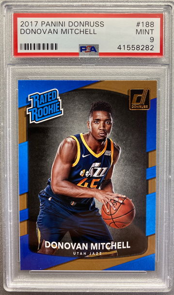 DONOVAN MITCHELL 2017 DONRUSS RATES ROOKIE PSA 9 MINT