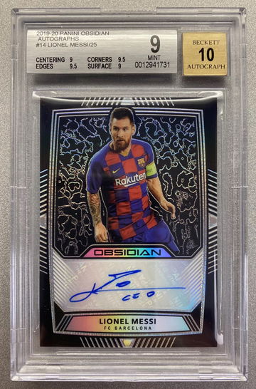 LIONEL MESSI 2019 OBSIDIAN AUTOGRAPH #/25 BGS 9 MINT AUTO 10