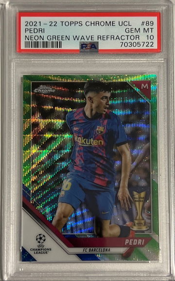 2021-22 Topps Chrome UEFA Pedri Neon Green Wave /99 PSA 10 FC Barcelona