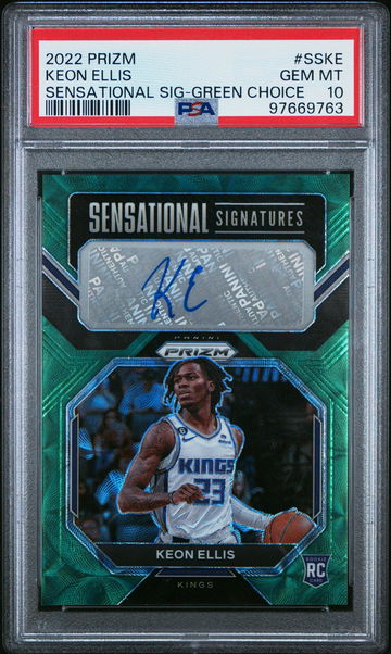 2022 Panini Prizm Sensational Signatures Sensational Sig-Green Choice Keon Ellis #SSKE /8 PSA 10