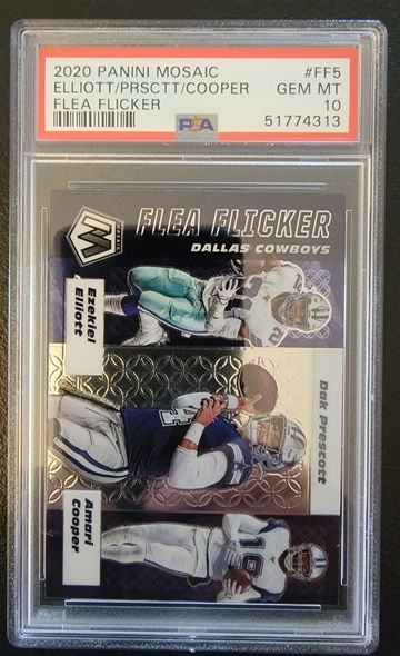 2020 Mosaic Flea Flicker Dallas Cowboys Elliott/Prescott/Cooper PSA 10