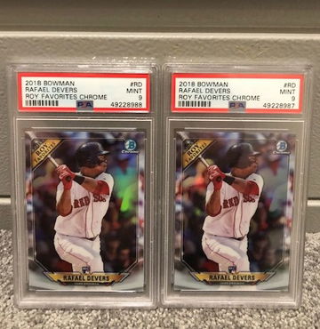 Rafael Devers 2018 Bowman Chrome ROY Favorites PSA Mint 9 ( 2 Count Lot)