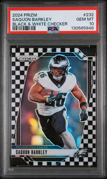 2024 Panini Prizm Black and White Checker Prizm Saquon Barkley #232 PSA 10