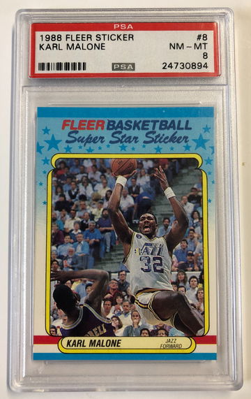 1988 Fleer Sticker Karl Malone PSA 8