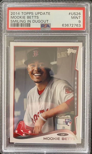 2014 Topps Update Mookie Betts Smiling in Dugout Short Print SP RC Rookie PSA 9 Mint