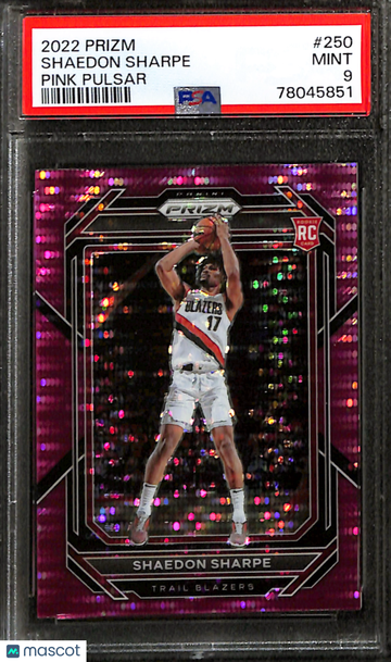 2022-23 Prizm Shaedon Sharpe Pink Pulsar /42 #250 PSA 9