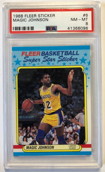 1988 Fleer Sticker Magic Johnson PSA 8