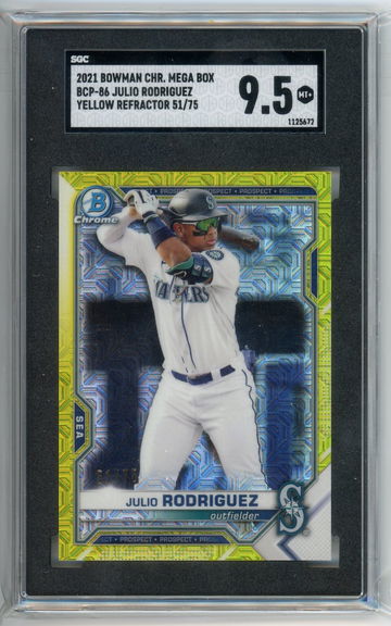 2021 Bowman Chrome Mega Box Julio Rodriguez BCP-86 Yellow Refractor 51/75