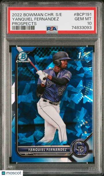 2022 Bowman Chrome Sapphire Edition Prospects Yanquiel Fernandez #BCP191 PSA 10