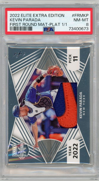 2022 Elite Extra Edition FOTL Kevin Parada Player Worn Nike Logo Patch 1/1 PSA 8 One of One New York Mets