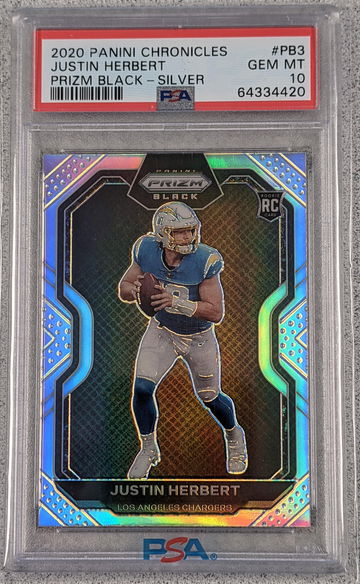 2020 Panini Chronicles Justin Herbert Prizm Black - Silver PSA 10