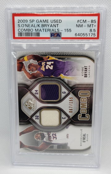 KOBE BRYANT SHAQUILLE O'NEAL 2009 SP Game Used Combo Materials 67/155 PSA 8.5