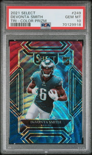 2021 Panini Select DeVonta Smith Club Level Tri Color Prizm RC /149 PSA 10 Gem Mint SP