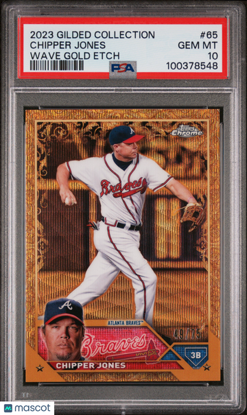 2023 Topps Gilded Collection Chipper Jones #65 Wave Gold Etch /75 PSA 10