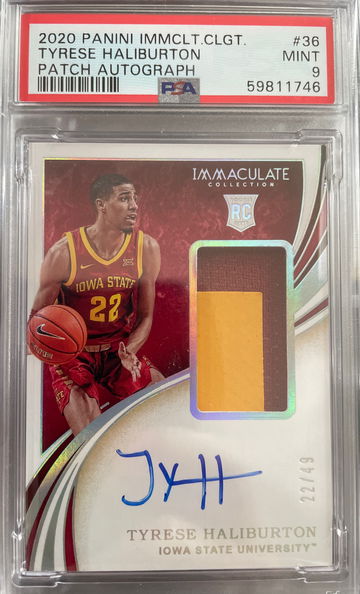 2020 Panini Immaculate Collegiate Tyrese Haliburton Patch Auto /49 PSA 9 Mint