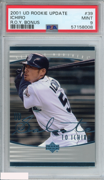 2001 UPPER DECK ROOKIE UPDATE ROY BONUS ICHIRO #39 RC MARINERS PSA 9 MINT