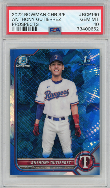 2022 Bowman Chrome Sapphire Edition Anthony Gutierrez 1st Prospect Refractor PSA 10 GEM MINT - Texas Rangers
