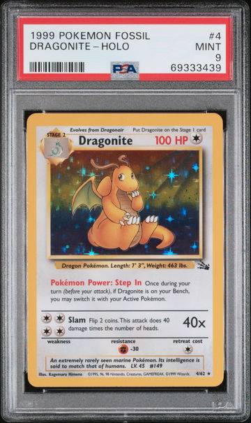1999 Pokemon Fossil Holo Dragonite #4 PSA 9