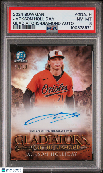 2024 Bowman Gladiators Of The Diamond Autographs Jackson Holliday #GDAJH /99 PSA 8