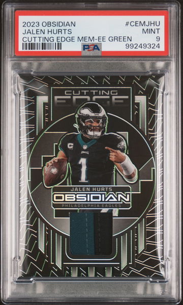 2023 Panini Obsidian Cutting Edge Memorabilia Cutting Edge Mem-Ee Green Jalen Hurts #CEMJHU /25 PSA 9