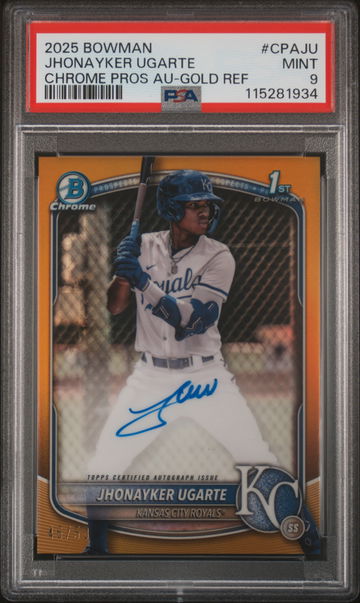 2025 Bowman Chrome Gold Refractor Jhonayker Ugarte #CPA-JU Auto /50 PSA 9