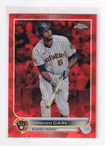 Lorenzo Cain 2022 Topps Chrome Sapphire Edition ORANGE Sapphire #442 25 /25 BOOK END