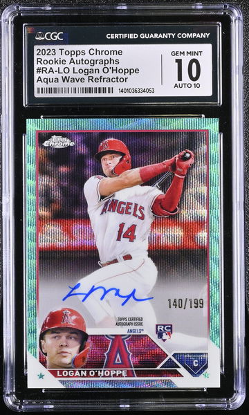 2023 TOPPS LOGAN O'HOPPE CHROME ROOKIE AUTOGRAPHS #RA-LO CGC 10 BL.A3.18