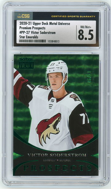 VICTOR SODERSTROM 2020-21 UD Metal Universe SkyBox Premium Prospects Star Emeralds Rc #6/10 CSG 8.5