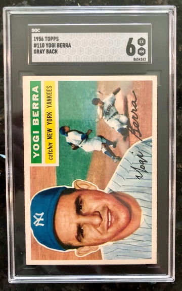 1956 TOPPS #110 YOGI BERRA GRAY BACK SGC 6 EX - NM