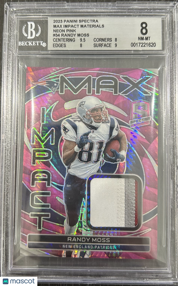 2023 Panini Spectra Max Impact Materials Neon Pink Randy Moss #34 BGS 8