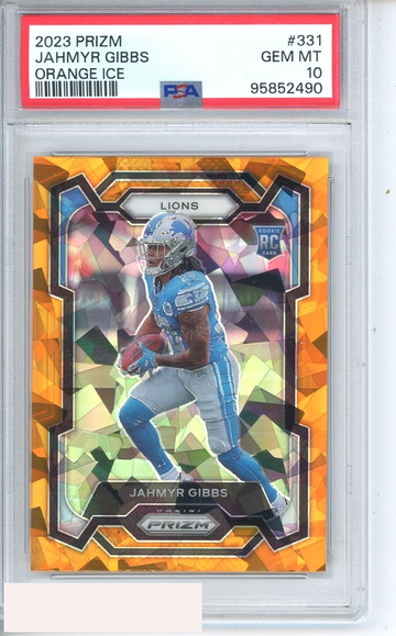 2023 PANINI PRIZM JAHMYR GIBBS #331 ORANGE ICE PSA 10 GEM MT  RC