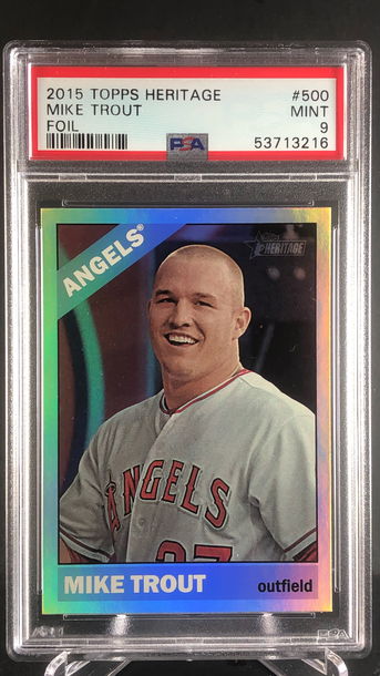 MIKE TROUT-2015 TOPPS HERITAGE-RETAIL FOIL  SP #THC500  PSA9 MINT