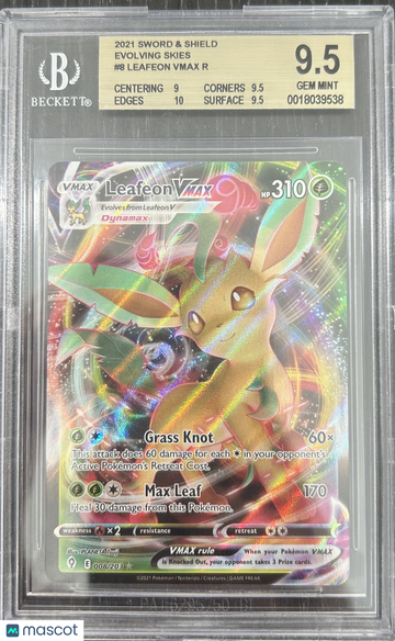 2021 Pokemon Sword and Shield Evolving Skies Leafeon VMAX R #8 BGS 9.5