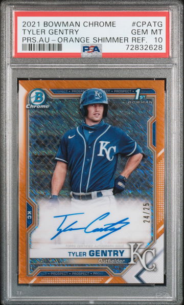 2021 Bowman Chrome Tyler Gentry Autograph Orange Shimmer Refractor 1st AUTO /25 PSA 10