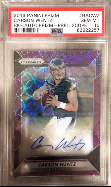 2016 Carson Wentz Panini Prizm Purple Scope Auto PSA 10