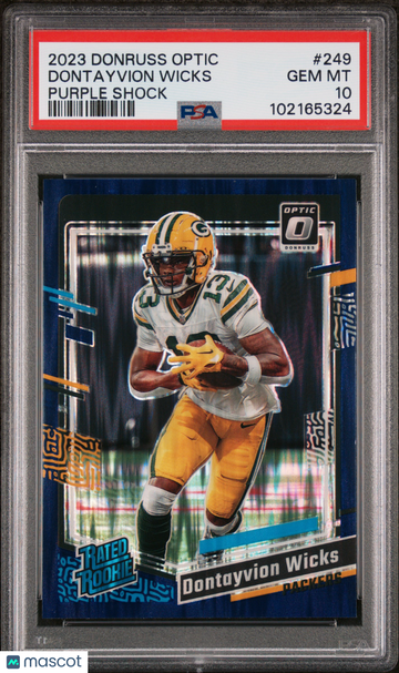 2023 Panini Donruss Optic Dontayvion Wicks #249 Purple Shock PSA 10