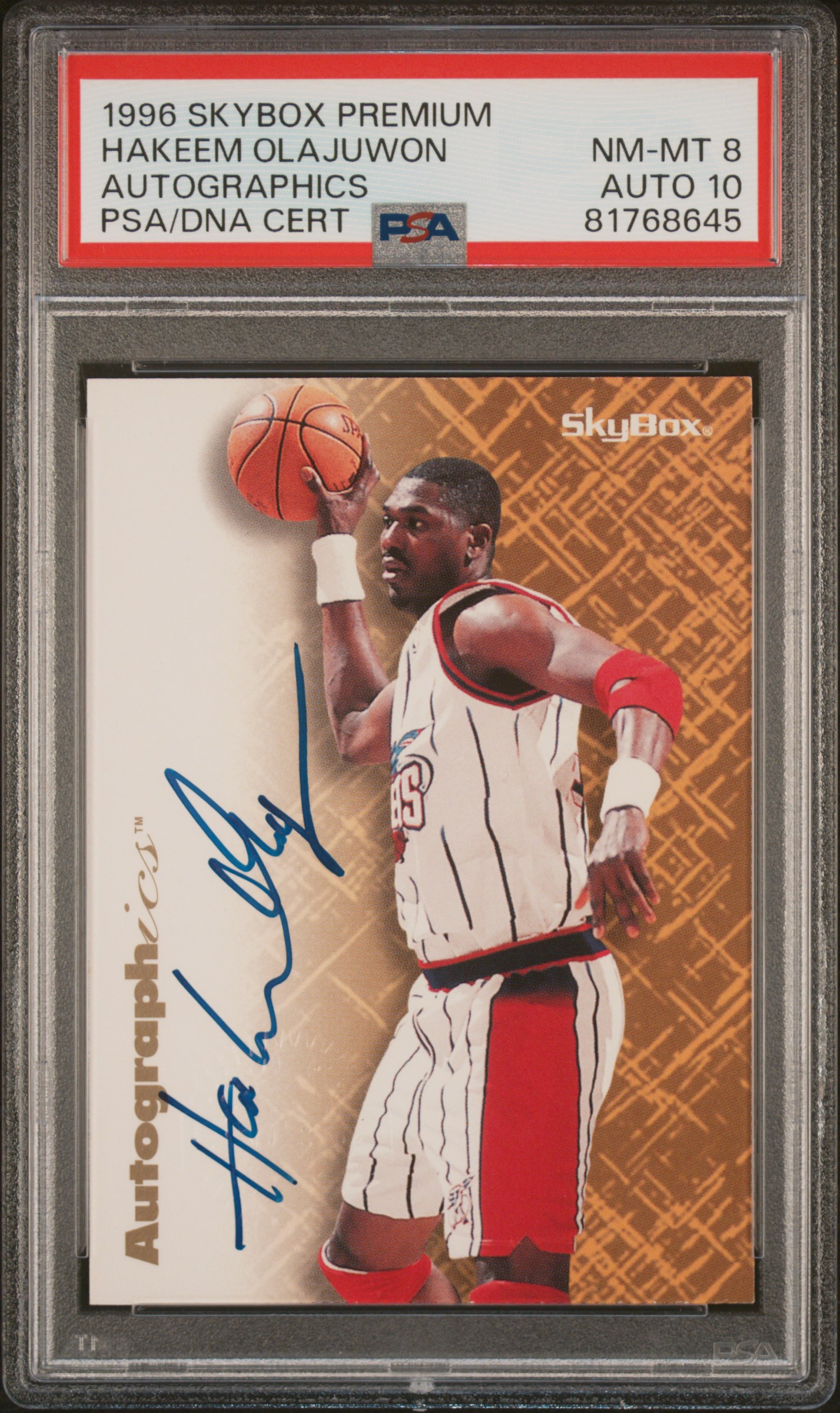 1996 Skybox Premium Autographics Hakeem Olajuwon Auto SP Signature PSA 8