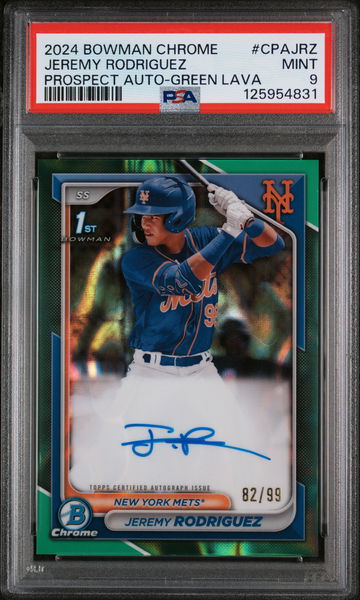 2024 Bowman Chrome Prospect Autographs Prospect Au-Green Lava Jermy Rodriguez #CPAJRZ /99 PSA 9