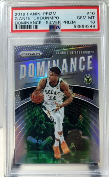 2019-20 Panini Prizm giannis antetokounmpo silver dominance #10 psa 10