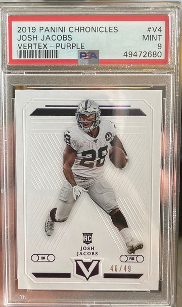 2019 Panini Chronicles Josh Jacobs RC Vertex-Purple /49 PSA 9 MINT