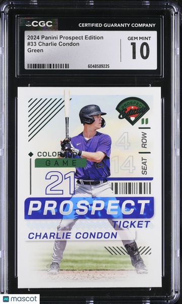 2024 Panini Prospect Edition Charlie Condon #33 Green CGC 10