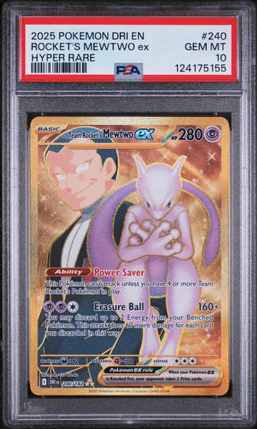 2025 Pokemon Scarlet and Violet Destined Rivals Hyper Rare Team Rocket's Mewtwo Ex #240 /124175155 PSA 10