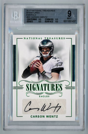 2017 National Treasures Signatures Emerald /5 Carson Wentz BGS 9 w 10 Auto Pop 1 None Higher!!