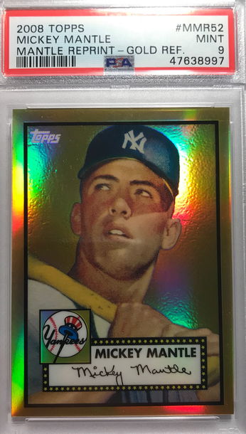 1952 Topps Mickey Mantle Reprint Gold Refractor. PSA 9