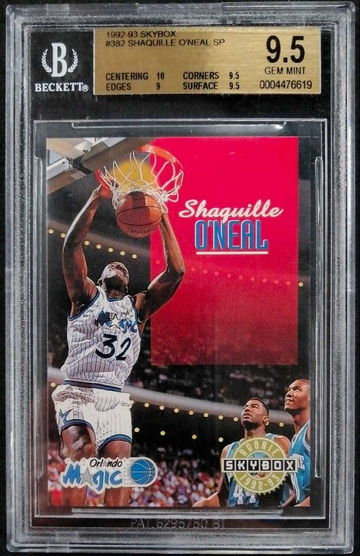 1992-93 Skybox Shaquille O’neal ROOKIE RC HOF #382 BGS 9.5  - DHL Express Air with Tracking from Overseas