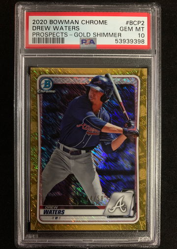2020 Bowman Chrome Drew Waters Prospect Gold Shimmer PSA 10