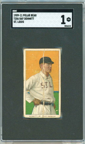 1909 T206 Polar Bear Ray Demmitt St. Louis SGC 1